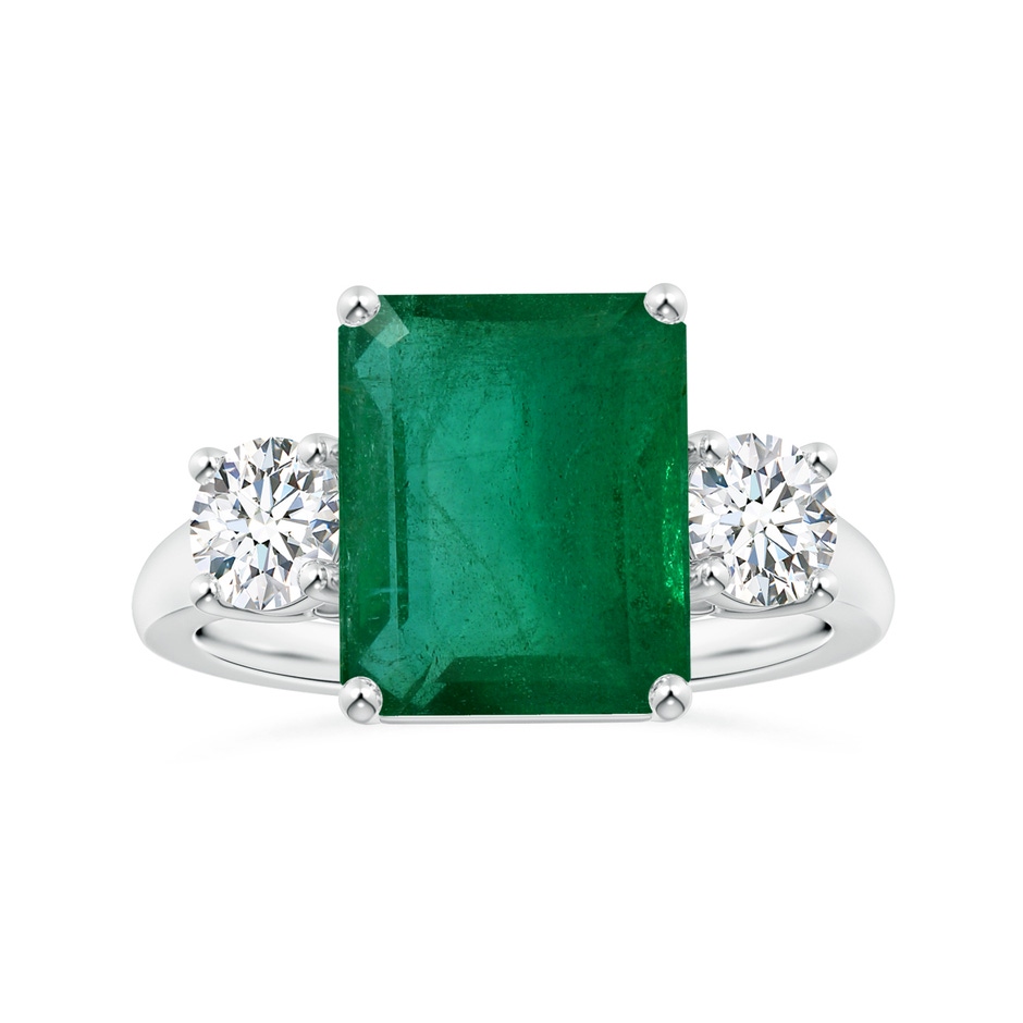 13.32x9.44x6.88mm AA GIA Certified Emerald-Cut Emerald Three-Stone Ring with Tapered Shank in P950 Platinum 