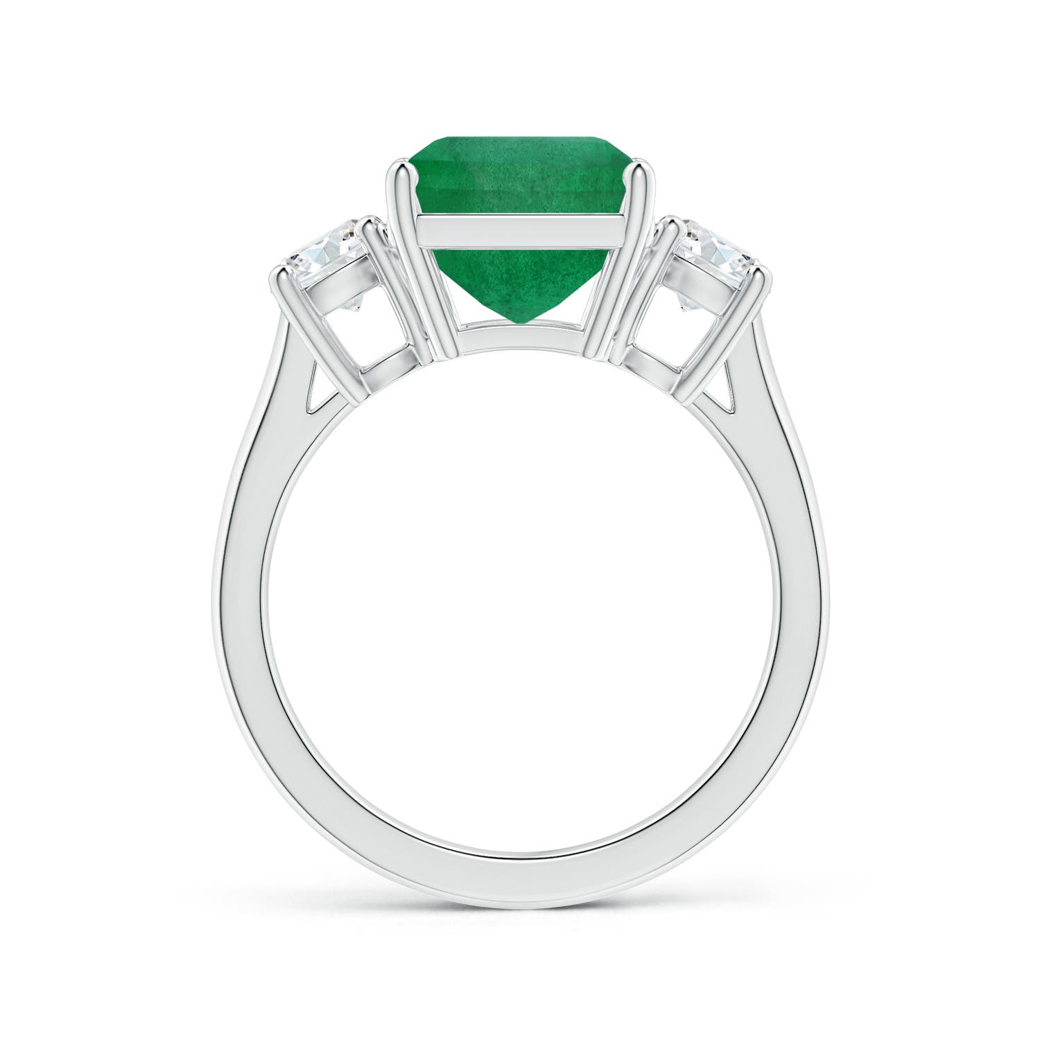 13.32x9.44x6.88mm AA GIA Certified Emerald-Cut Emerald Three-Stone Ring with Tapered Shank in White Gold - side 2