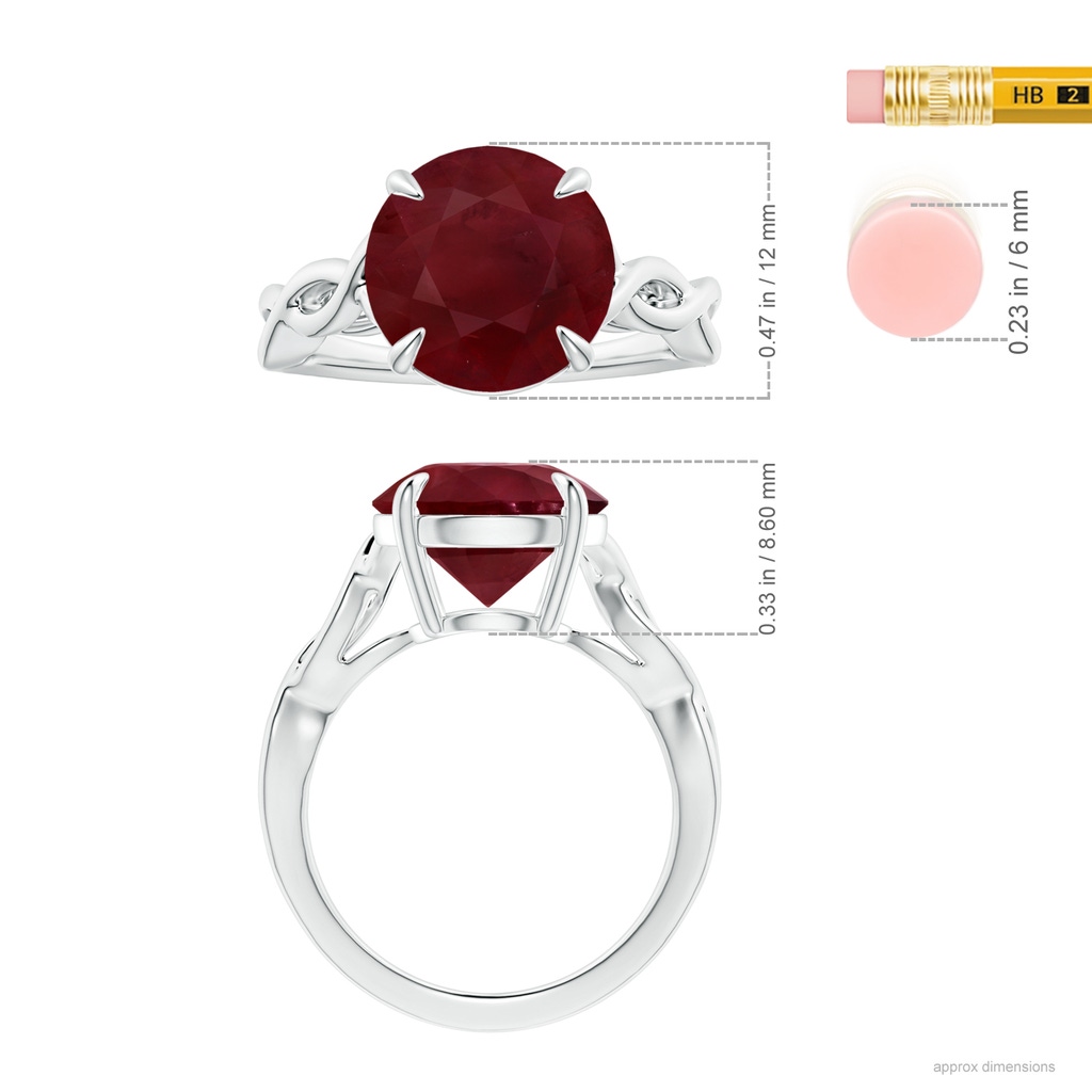 12.01x11.98x5.66mm AA Claw-Set GIA Certified Round Ruby Solitaire Ring with Twisted Shank in 18K White Gold Ruler