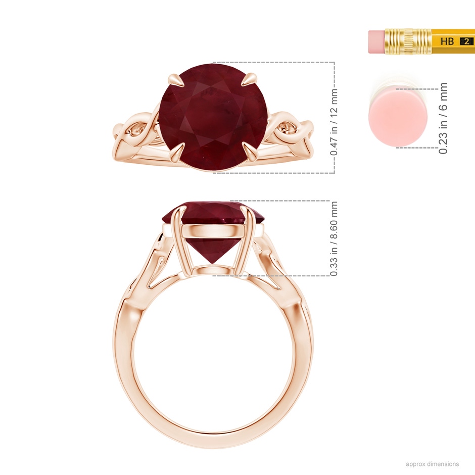 12.01x11.98x5.66mm AA Claw-Set GIA Certified Round Ruby Solitaire Ring with Twisted Shank in Rose Gold ruler