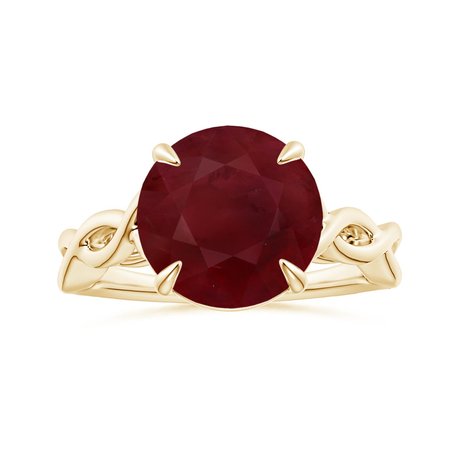 12.01x11.98x5.66mm AA Claw-Set GIA Certified Round Ruby Solitaire Ring with Twisted Shank in Yellow Gold