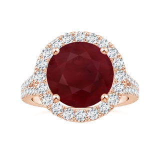 12.01x11.98x5.66mm AA GIA Certified Round Ruby Halo Split Shank Ring with Diamonds in 10K Rose Gold