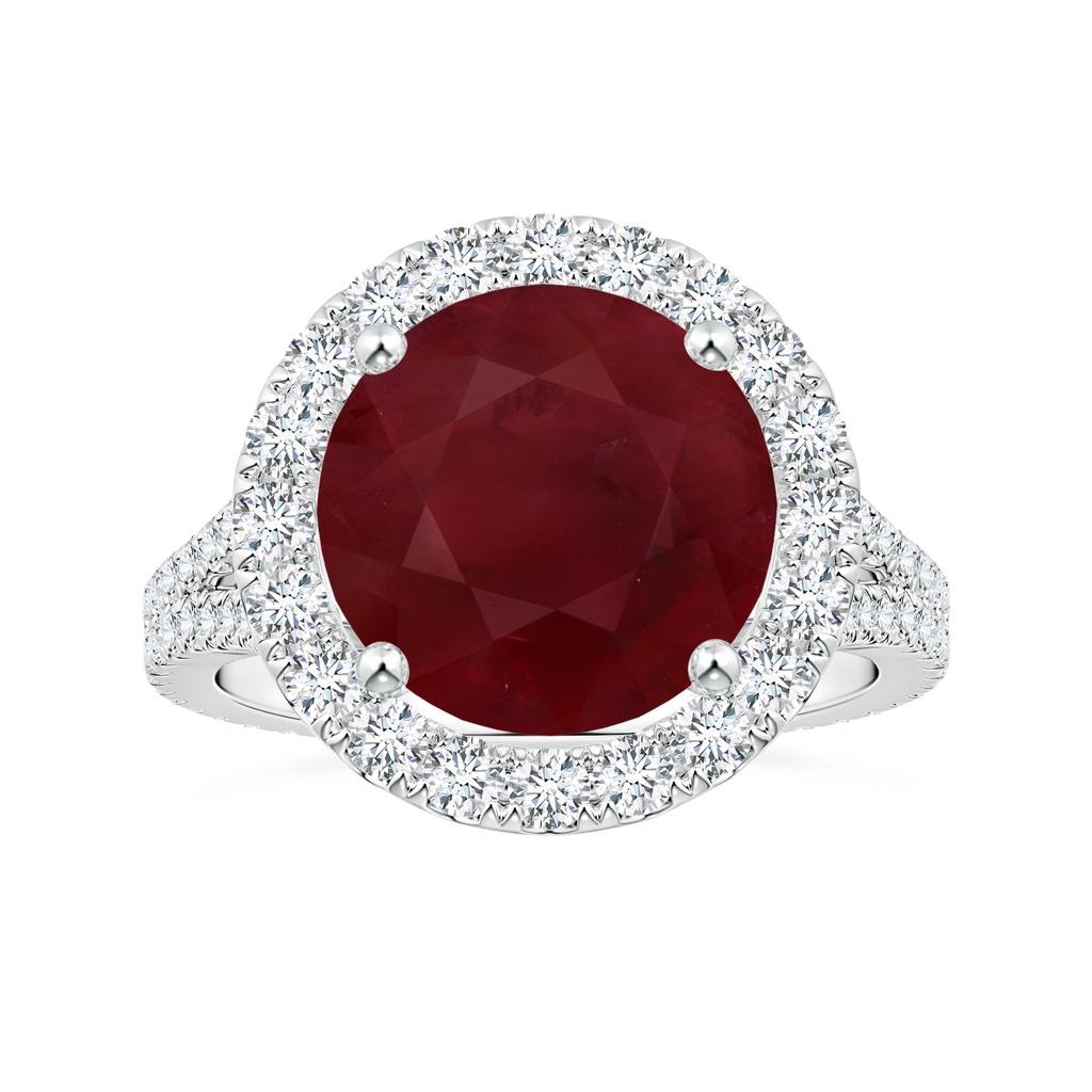 12.01x11.98x5.66mm AA GIA Certified Round Ruby Halo Split Shank Ring with Diamonds in 18K White Gold