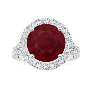 12.01x11.98x5.66mm AA GIA Certified Round Ruby Halo Split Shank Ring with Diamonds in 18K White Gold