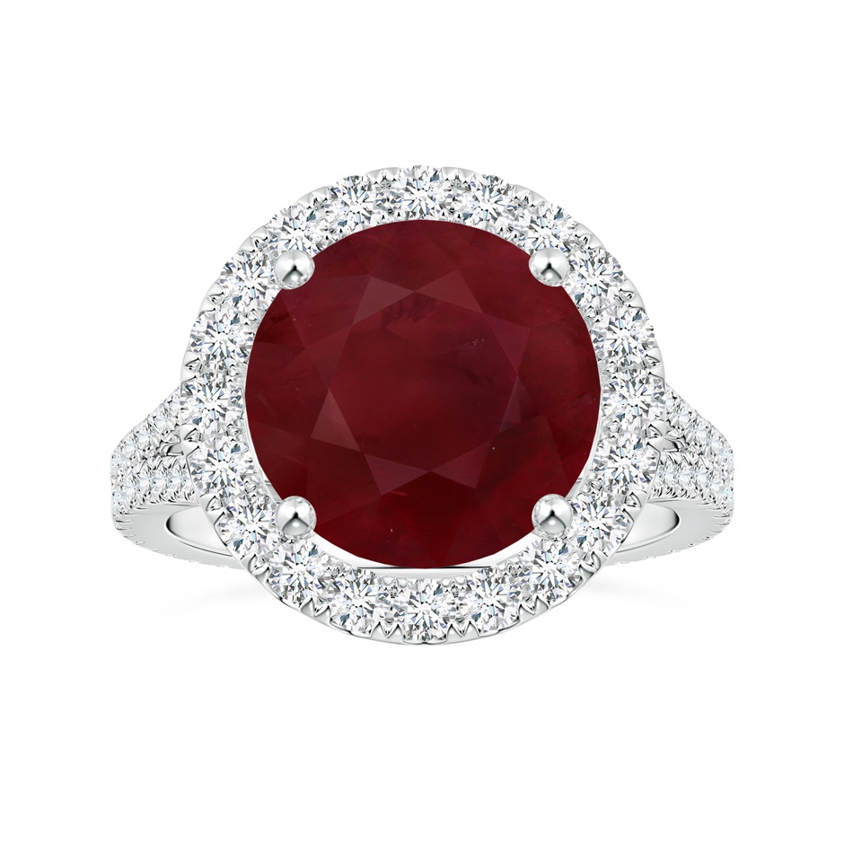 12.01x11.98x5.66mm AA GIA Certified Round Ruby Halo Split Shank Ring with Diamonds in 18K White Gold 