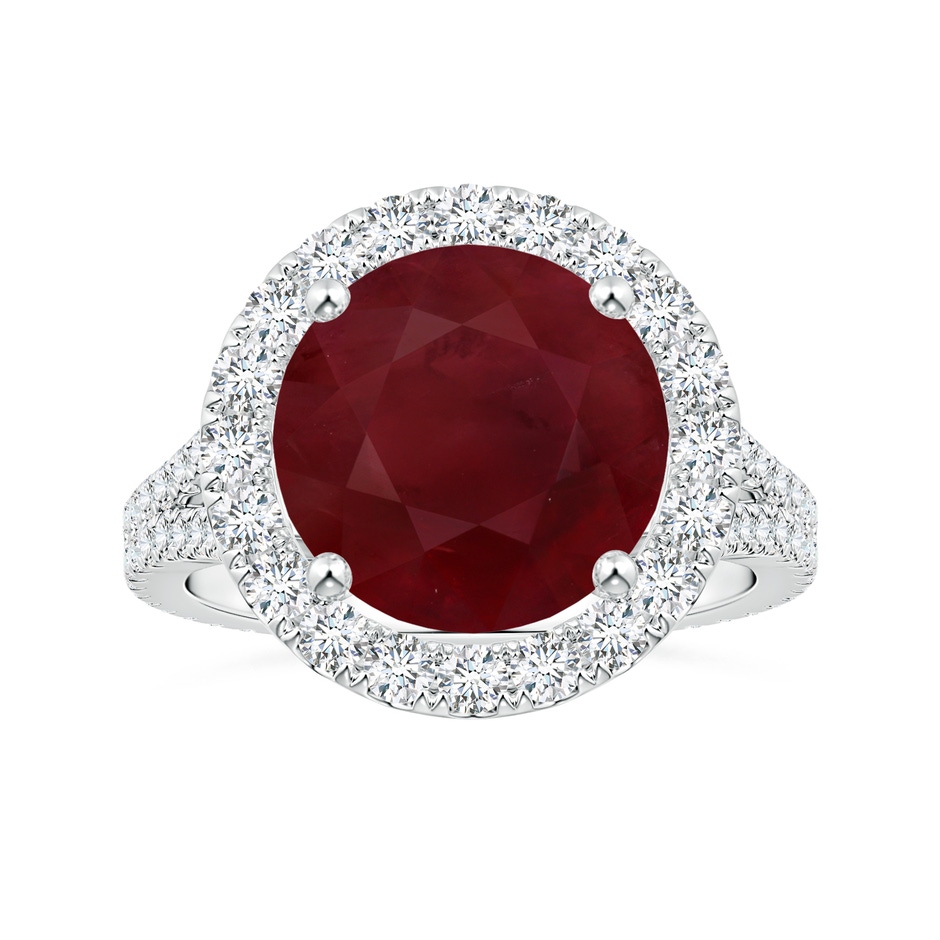 12.01x11.98x5.66mm AA GIA Certified Round Ruby Halo Split Shank Ring with Diamonds in P950 Platinum 