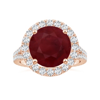 12.01x11.98x5.66mm AA GIA Certified Round Ruby Halo Split Shank Ring with Diamonds in Rose Gold