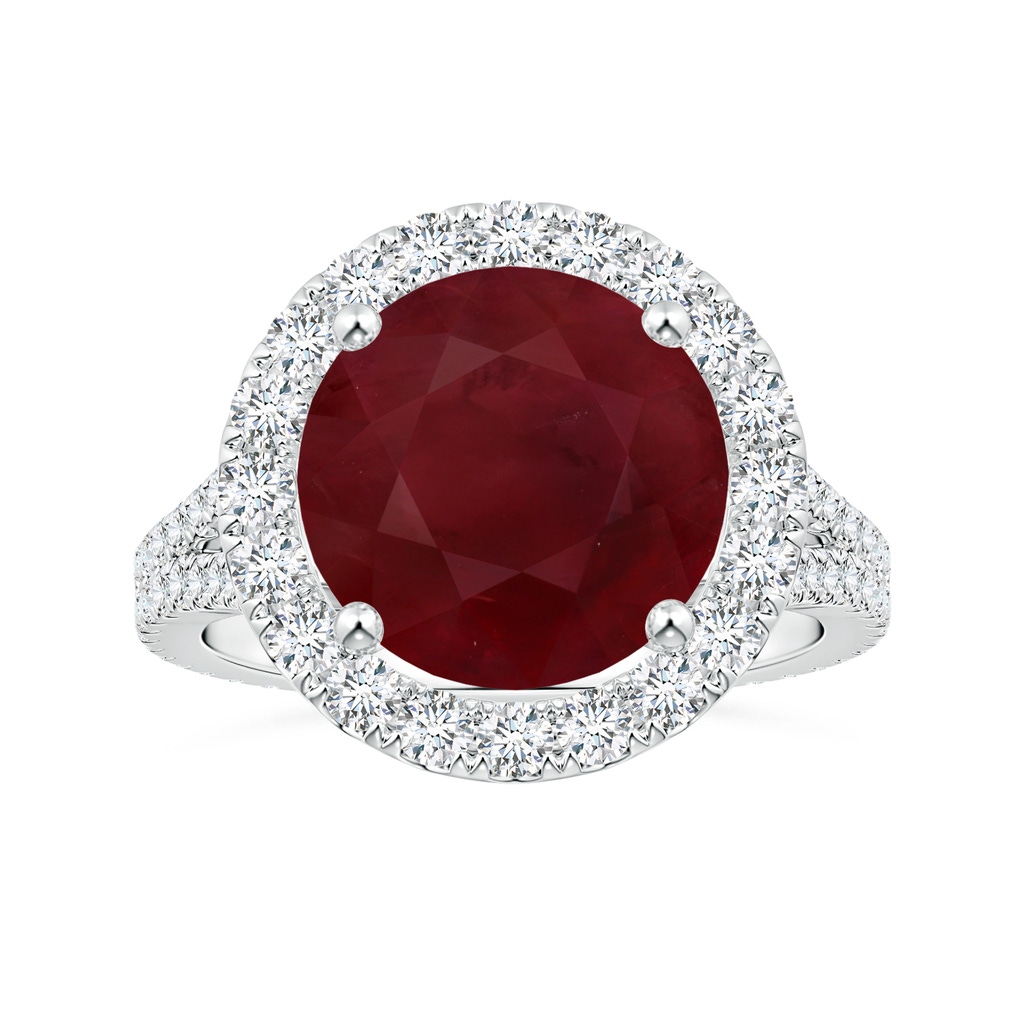 12.01x11.98x5.66mm AA GIA Certified Round Ruby Halo Split Shank Ring with Diamonds in White Gold 