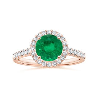 6.82x6.72x4.34mm AAA GIA Certified Round Emerald Halo Ring with Diamond in 10K Rose Gold