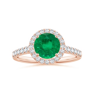 6.82x6.72x4.34mm AAA GIA Certified Round Emerald Halo Ring with Diamond in 18K Rose Gold