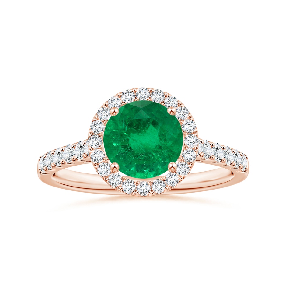 6.82x6.72x4.34mm AAA GIA Certified Round Emerald Halo Ring with Diamond in 18K Rose Gold 
