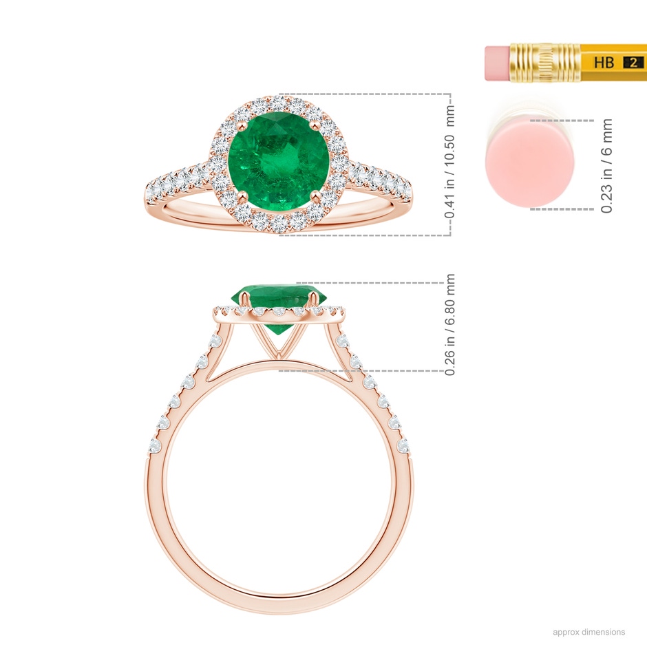 6.82x6.72x4.34mm AAA GIA Certified Round Emerald Halo Ring with Diamond in 18K Rose Gold ruler