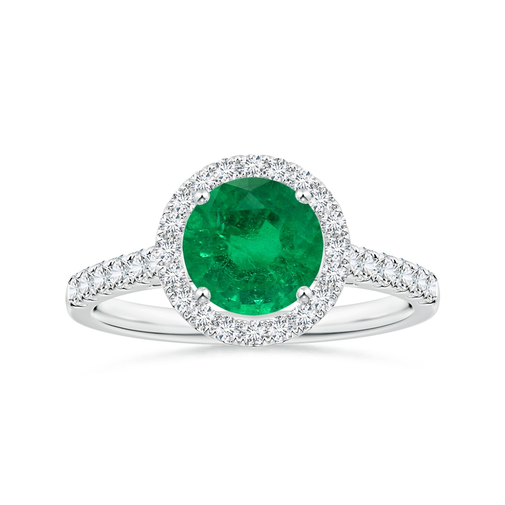 6.82x6.72x4.34mm AAA GIA Certified Round Emerald Halo Ring with Diamond in P950 Platinum 
