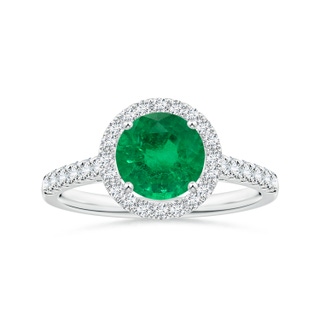 6.82x6.72x4.34mm AAA GIA Certified Round Emerald Halo Ring with Diamond in P950 Platinum