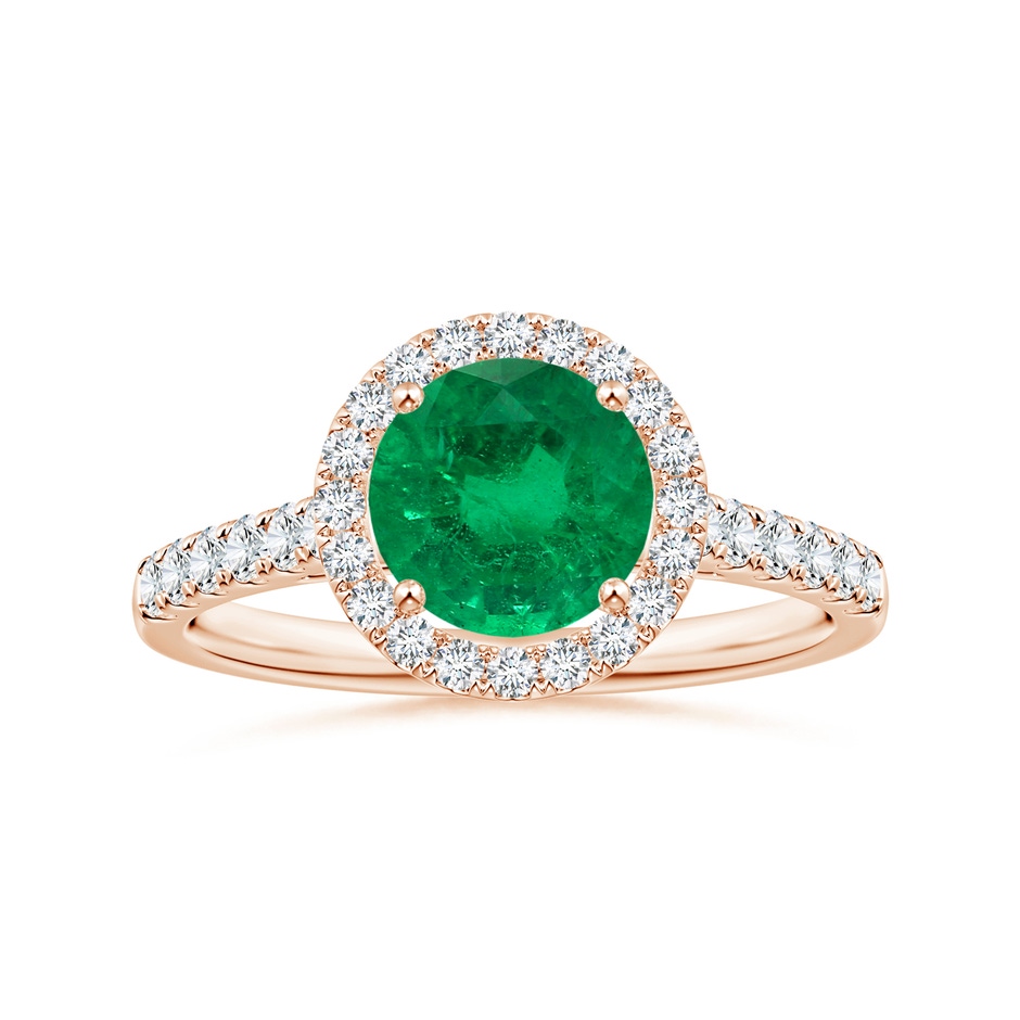 6.82x6.72x4.34mm AAA GIA Certified Round Emerald Halo Ring with Diamond in Rose Gold 