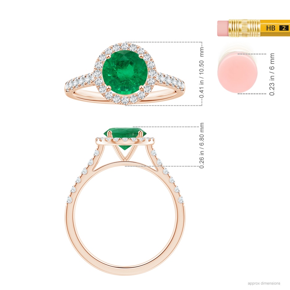 6.82x6.72x4.34mm AAA GIA Certified Round Emerald Halo Ring with Diamond in Rose Gold ruler