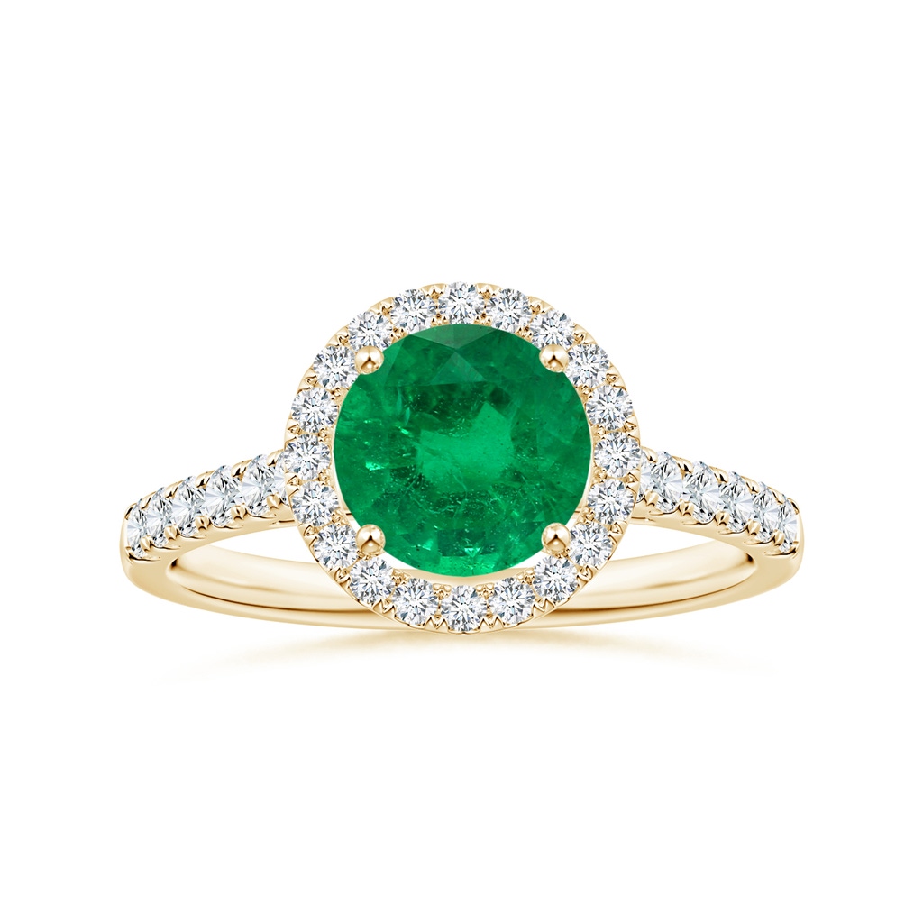 6.82x6.72x4.34mm AAA GIA Certified Round Emerald Halo Ring with Diamond in Yellow Gold