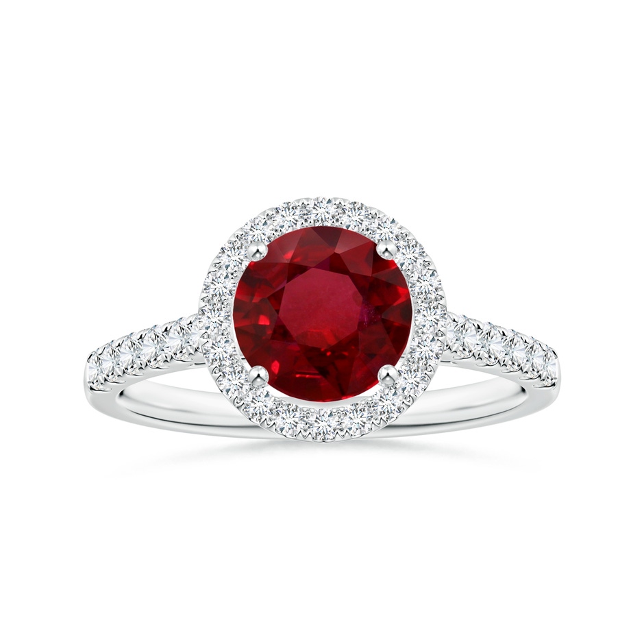 7.12x7.10x3.44mm AAAA GIA Certified Round Ruby Halo Ring with Diamond Accents in 18K White Gold 