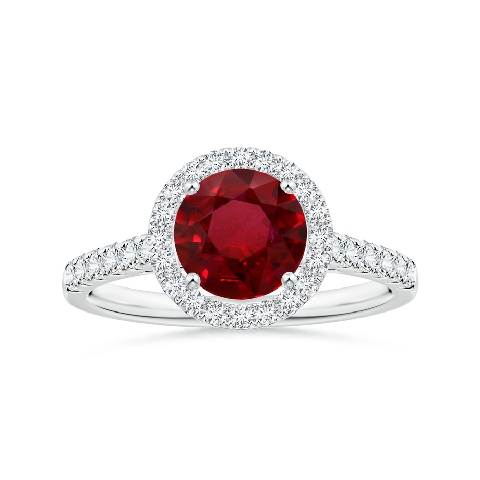 7.12x7.10x3.44mm AAAA GIA Certified Round Ruby Halo Ring with Diamond Accents in P950 Platinum 