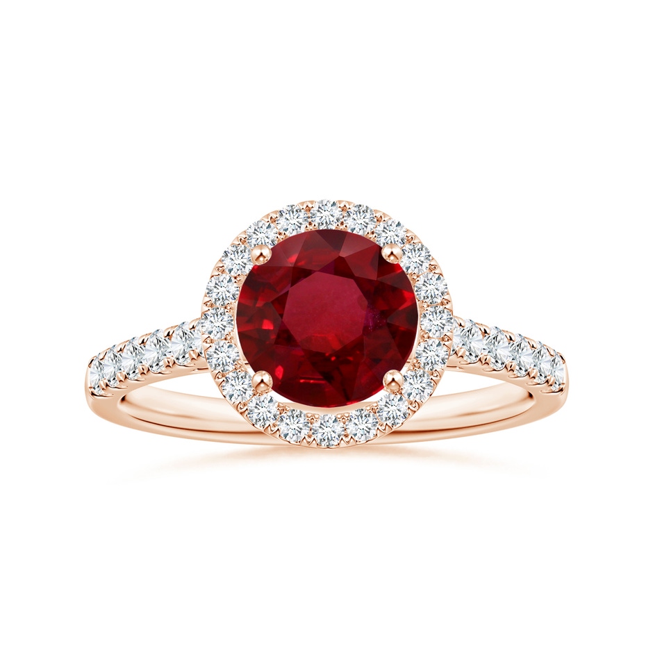 7.12x7.10x3.44mm AAAA GIA Certified Round Ruby Halo Ring with Diamond Accents in Rose Gold 
