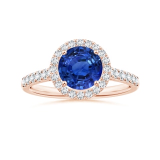 7.04x6.97x4.85mm AAA Round Blue Sapphire Halo Ring with Diamonds in 18K Rose Gold