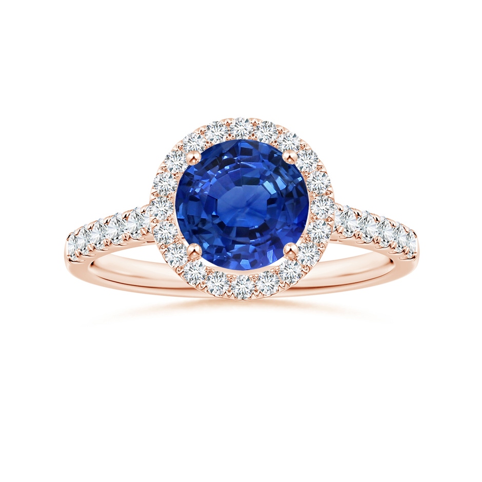 7.04x6.97x4.85mm AAA Round Blue Sapphire Halo Ring with Diamonds in 18K Rose Gold 