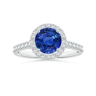 7.04x6.97x4.85mm AAA Round Blue Sapphire Halo Ring with Diamonds in P950 Platinum