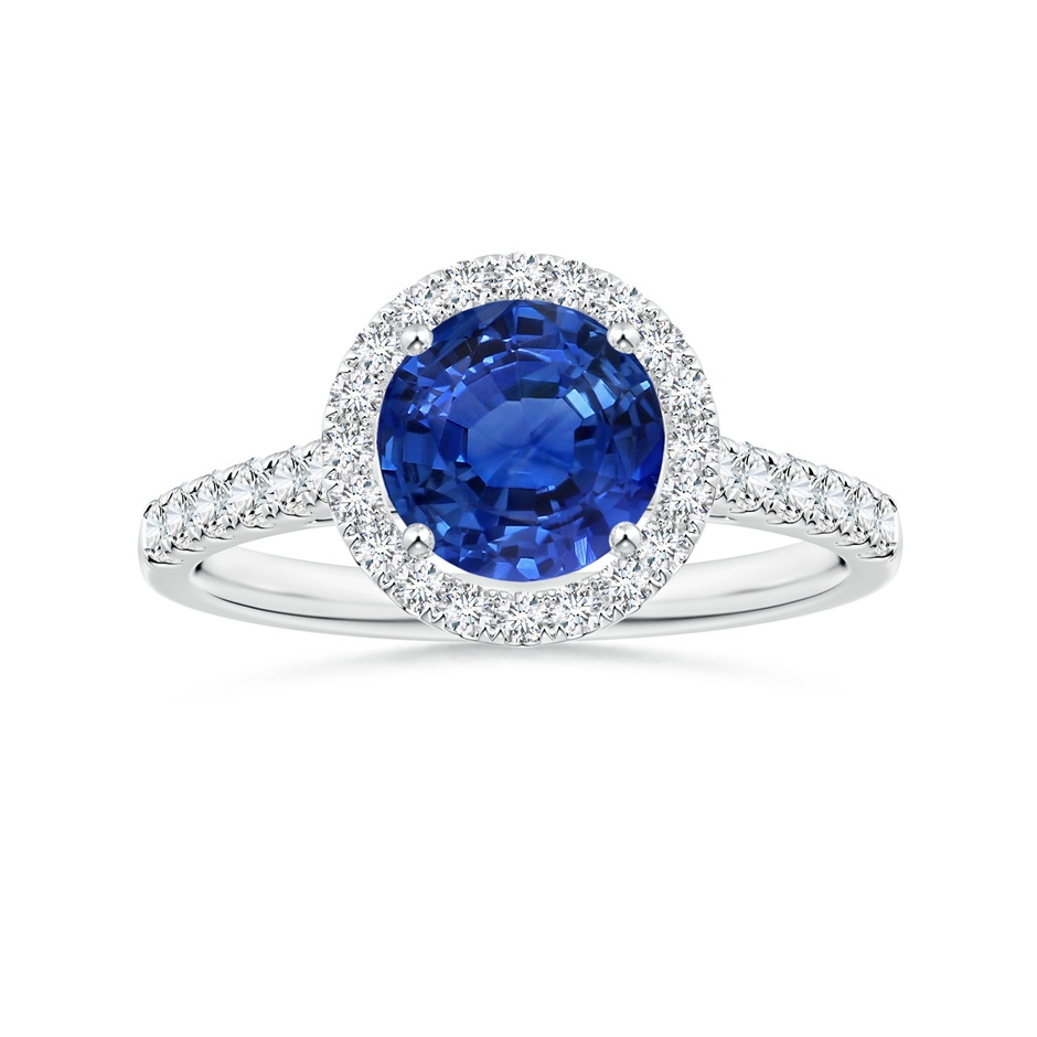 7.04x6.97x4.85mm AAA Round Blue Sapphire Halo Ring with Diamonds in P950 Platinum 