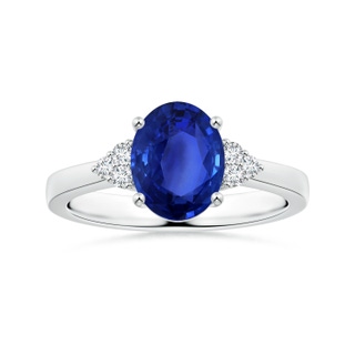 9.86x7.86x4.71mm AAA GIA Certified Oval Sapphire Reverse Tapered Shank Ring with Side Diamonds in 18K White Gold