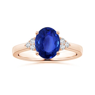 9.86x7.86x4.71mm AAA GIA Certified Oval Sapphire Reverse Tapered Shank Ring with Side Diamonds in 9K Rose Gold