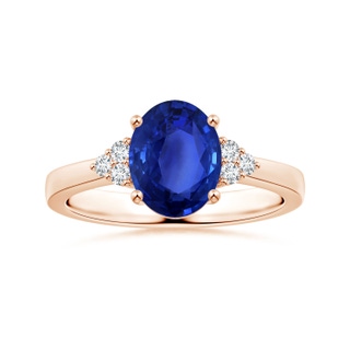 9.86x7.86x4.71mm AAA GIA Certified Oval Sapphire Reverse Tapered Shank Ring with Side Diamonds in Rose Gold