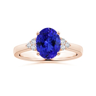 10.06x8.01x5.44mm AAAA GIA Certified Oval Tanzanite Reverse Tapered Shank Ring with Side Diamonds in 9K Rose Gold