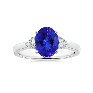 10.06x8.01x5.44mm AAAA GIA Certified Oval Tanzanite Reverse Tapered Shank Ring with Side Diamonds in P950 Platinum