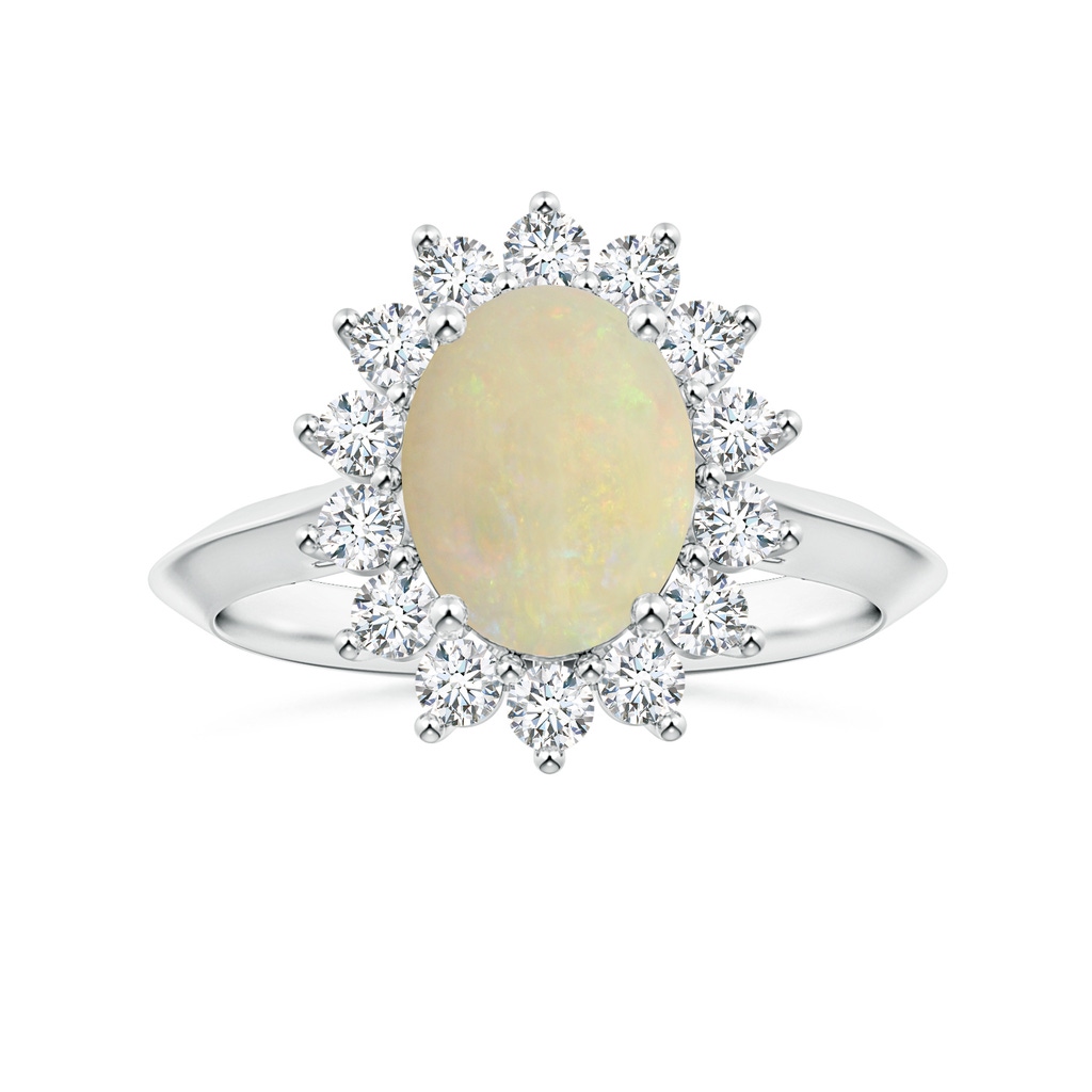 9.93x8.04x3.07mm AAA Princess Diana Inspired GIA Certified Oval Opal Knife-Edge Ring with Halo in White Gold 