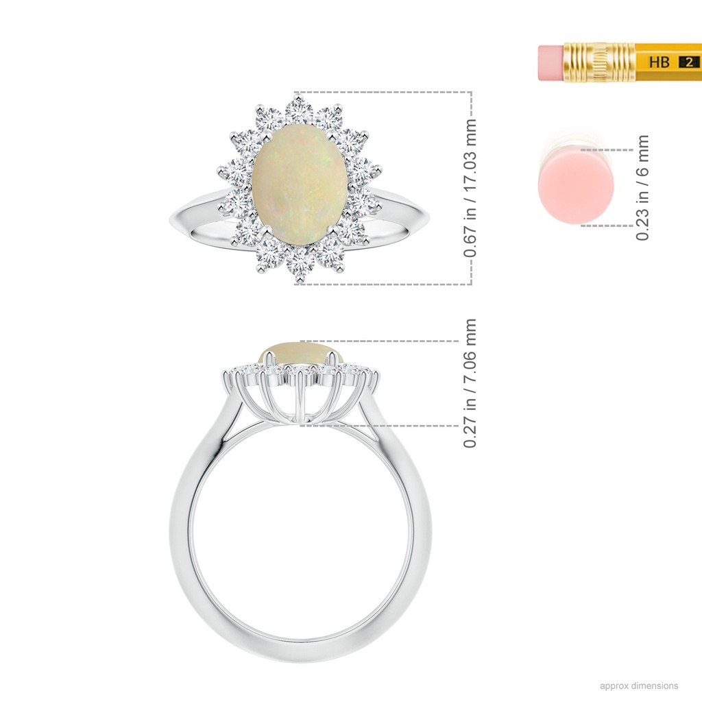 9.93x8.04x3.07mm AAA Princess Diana Inspired GIA Certified Oval Opal Knife-Edge Ring with Halo in White Gold ruler