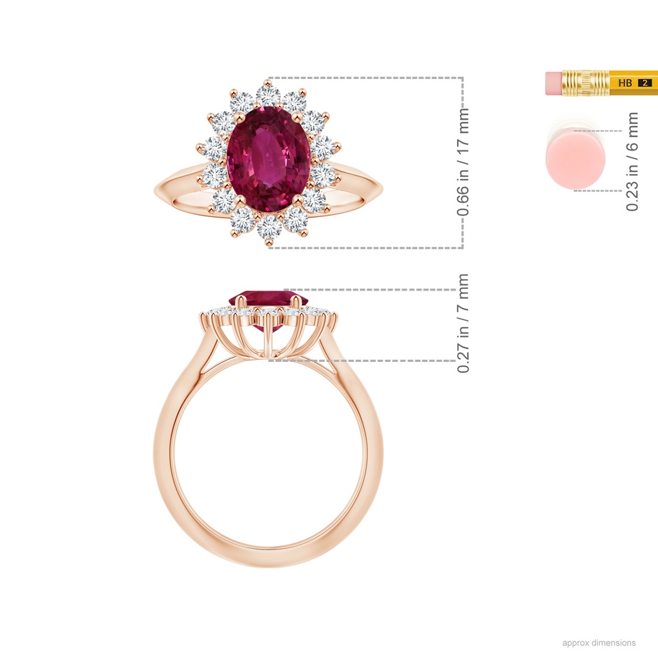 10.15x7.75x5.09mm AAA Princess Diana Inspired GIA Certified Oval Pink Sapphire Knife-Edge Shank Ring in Rose Gold ruler
