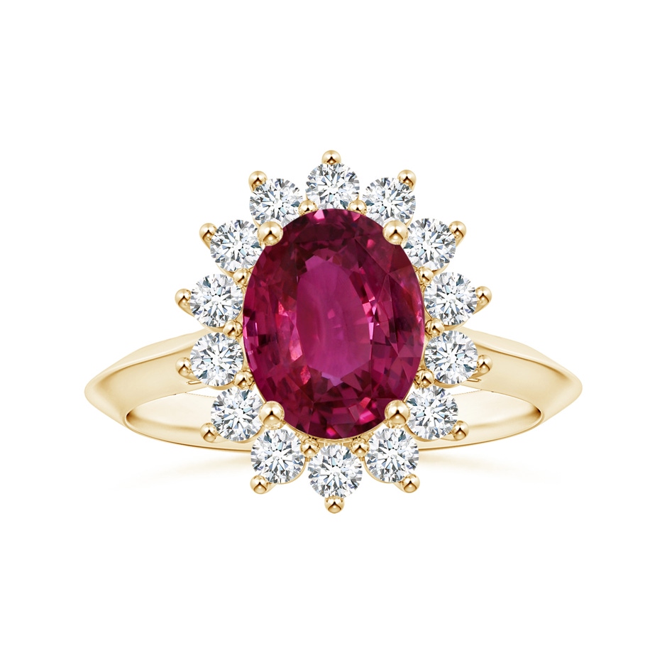 10.15x7.75x5.09mm AAA Princess Diana Inspired GIA Certified Oval Pink Sapphire Knife-Edge Shank Ring in Yellow Gold 
