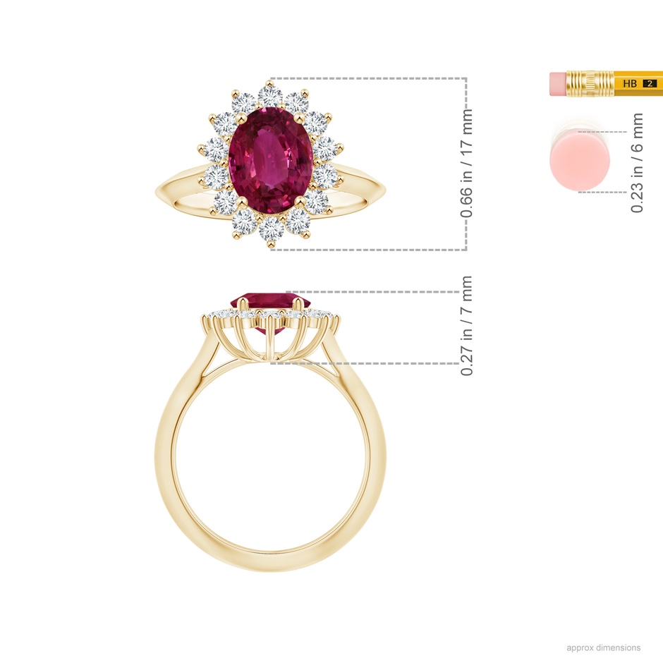 10.15x7.75x5.09mm AAA Princess Diana Inspired GIA Certified Oval Pink Sapphire Knife-Edge Shank Ring in Yellow Gold ruler