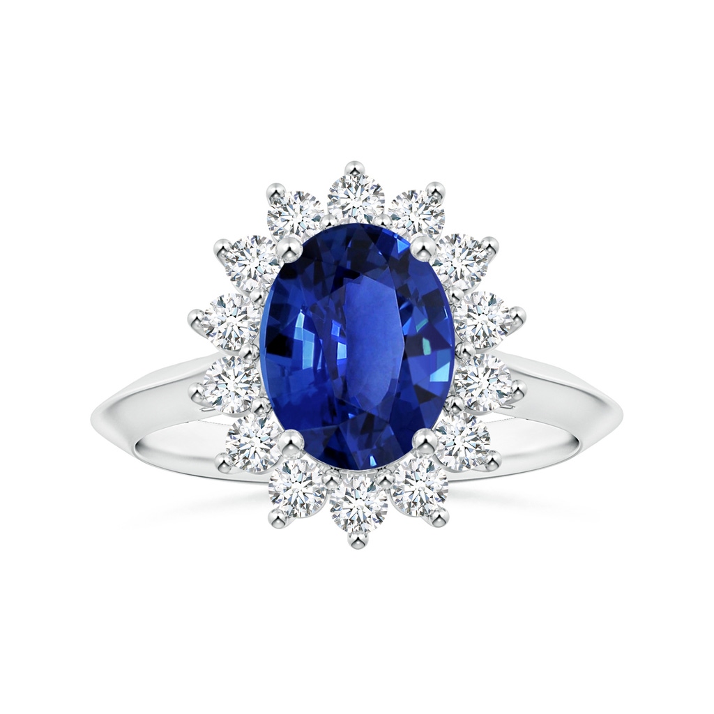 10.11x8.15x4.84mm AAAA GIA Certified Princess Diana Inspired Oval Sapphire Knife-Edge Shank Ring in White Gold