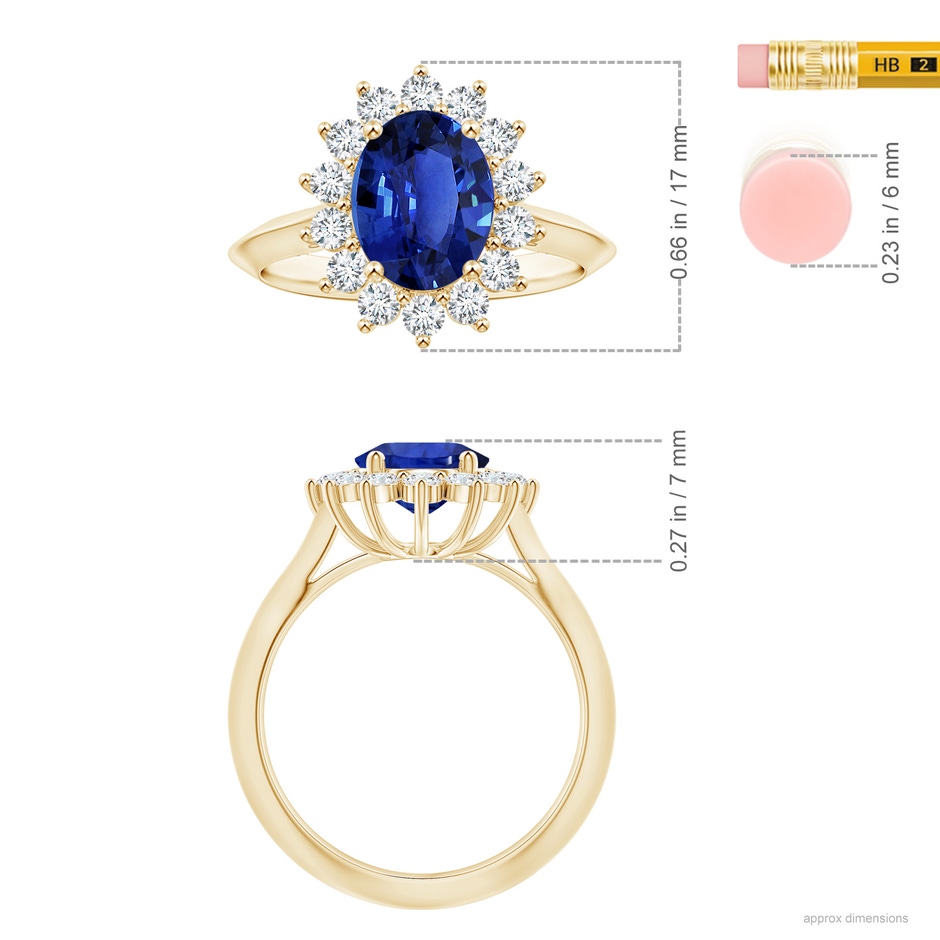 10.11x8.15x4.84mm AAAA GIA Certified Princess Diana Inspired Oval Sapphire Knife-Edge Shank Ring in Yellow Gold ruler
