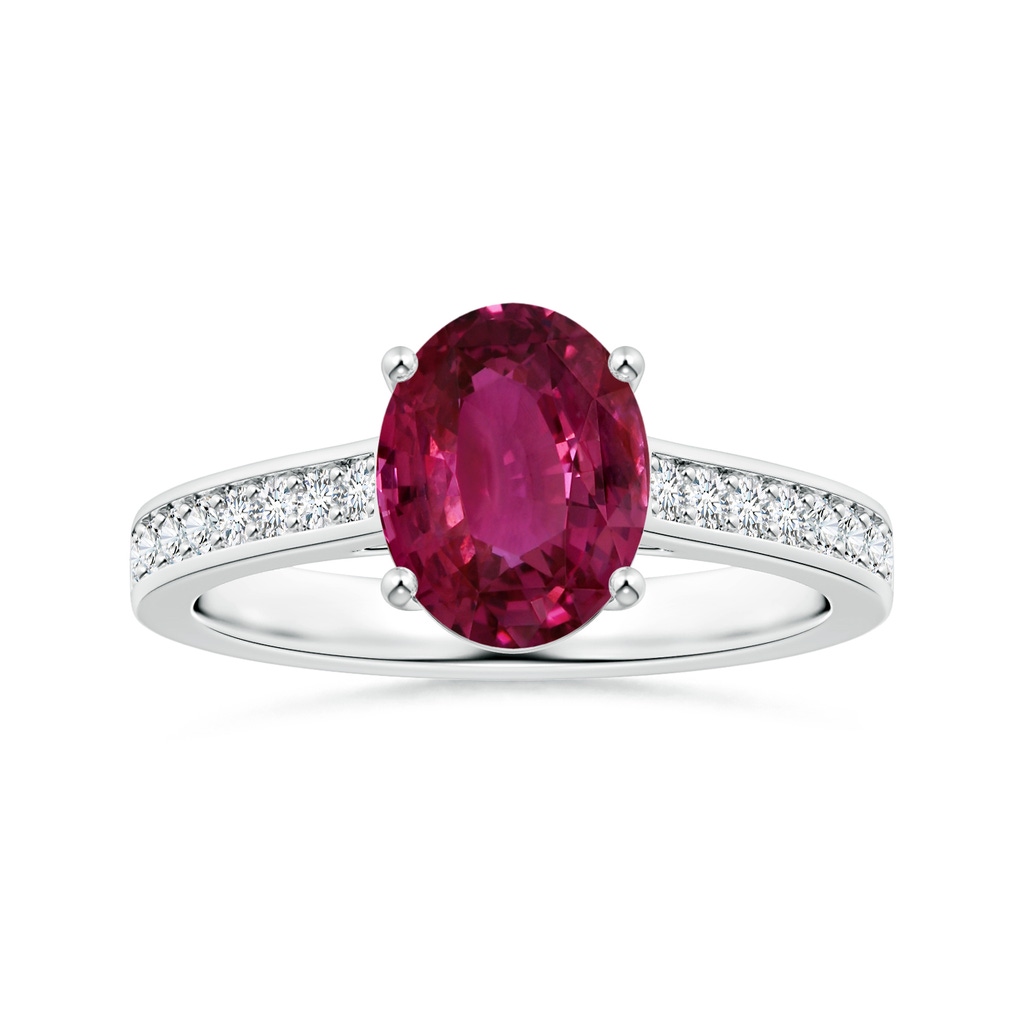 10.15x7.75x5.09mm AAA Prong-Set GIA Certified Oval Pink Sapphire Ring with Diamonds in 18K White Gold 