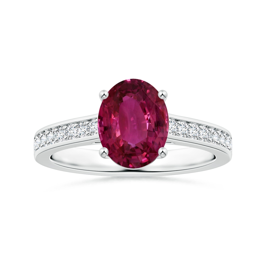 10.15x7.75x5.09mm AAA Prong-Set GIA Certified Oval Pink Sapphire Ring with Diamonds in 18K White Gold