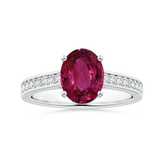 10.15x7.75x5.09mm AAA Prong-Set GIA Certified Oval Pink Sapphire Ring with Diamonds in 18K White Gold