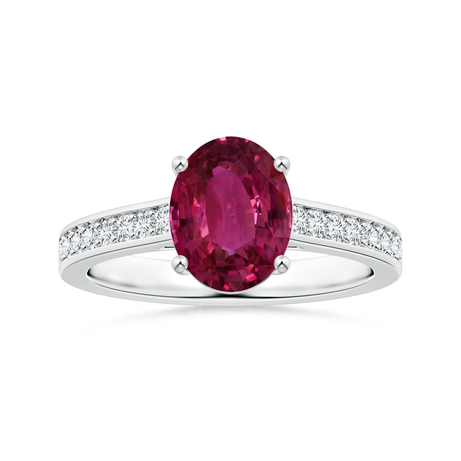 10.15x7.75x5.09mm AAA Prong-Set GIA Certified Oval Pink Sapphire Ring with Diamonds in 18K White Gold 