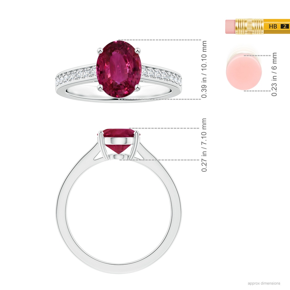 10.15x7.75x5.09mm AAA Prong-Set GIA Certified Oval Pink Sapphire Ring with Diamonds in 18K White Gold ruler