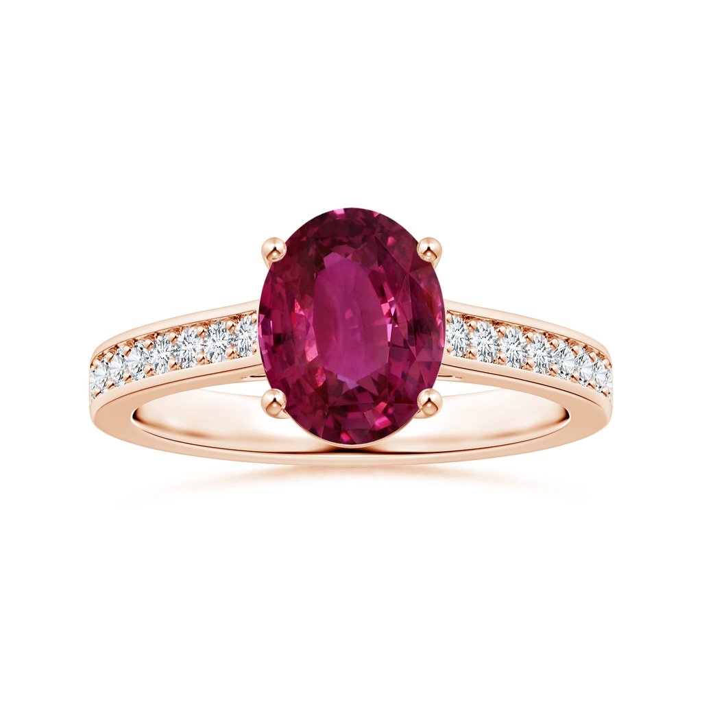 10.15x7.75x5.09mm AAA Prong-Set GIA Certified Oval Pink Sapphire Ring with Diamonds in Rose Gold