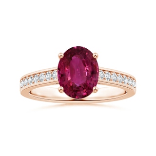 10.15x7.75x5.09mm AAA Prong-Set GIA Certified Oval Pink Sapphire Ring with Diamonds in Rose Gold