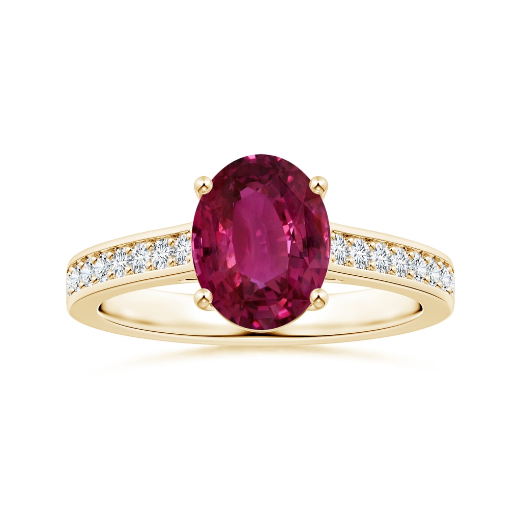 10.15x7.75x5.09mm AAA Prong-Set GIA Certified Oval Pink Sapphire Ring with Diamonds in Yellow Gold
