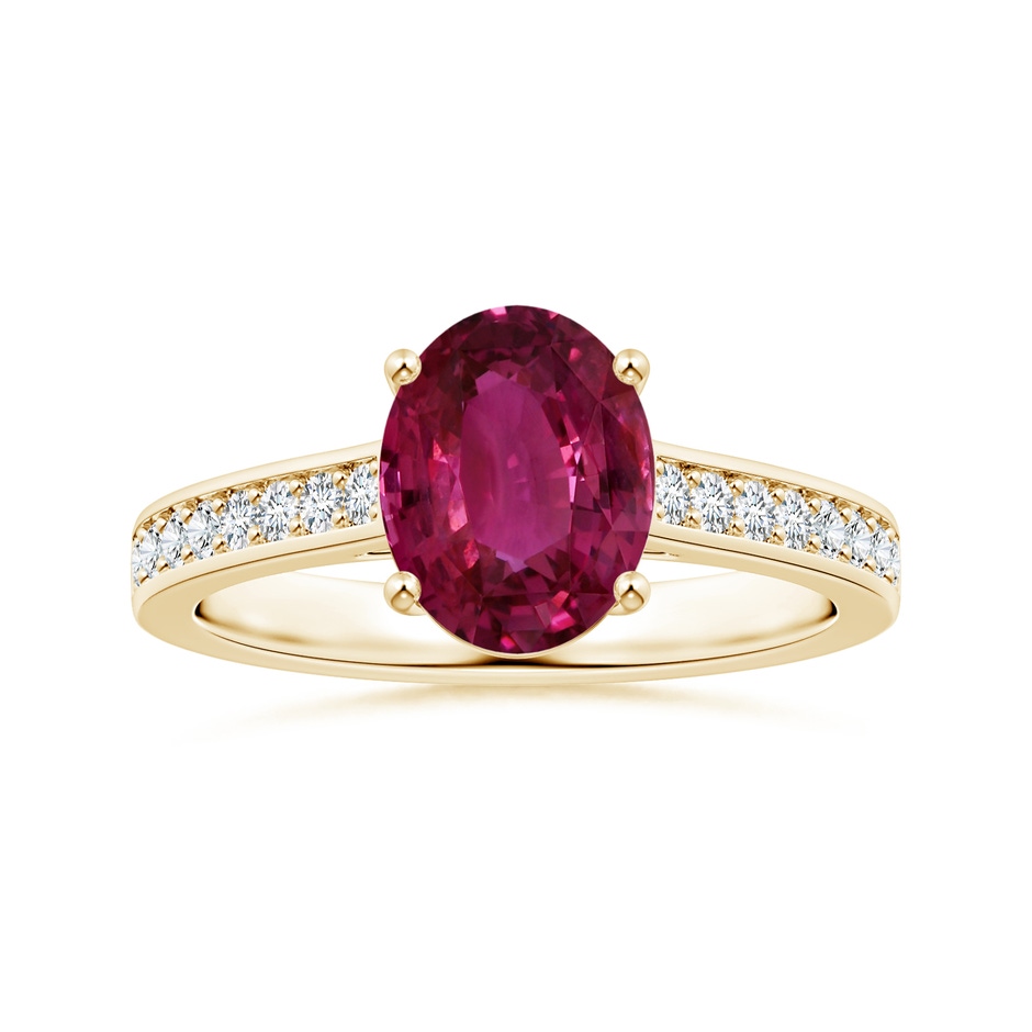 10.15x7.75x5.09mm AAA Prong-Set GIA Certified Oval Pink Sapphire Ring with Diamonds in Yellow Gold 