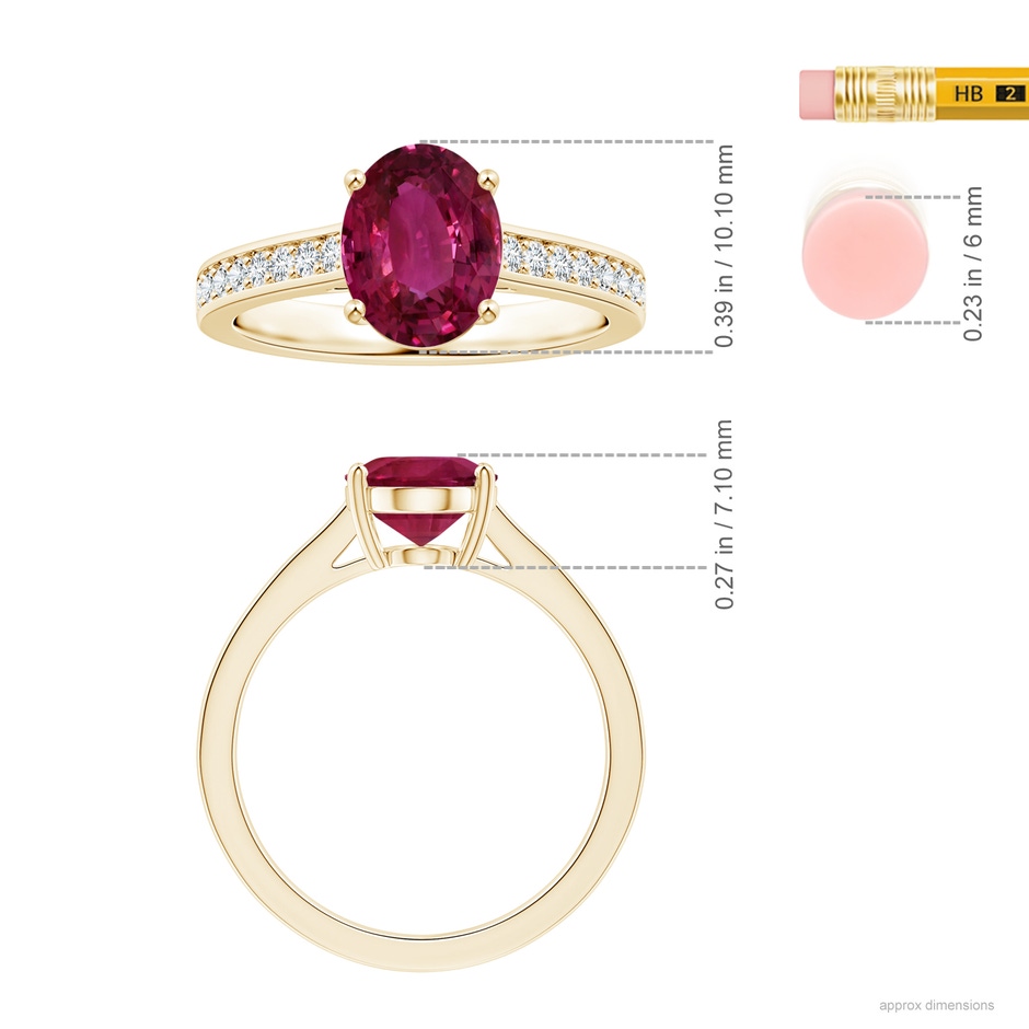 10.15x7.75x5.09mm AAA Prong-Set GIA Certified Oval Pink Sapphire Ring with Diamonds in Yellow Gold ruler